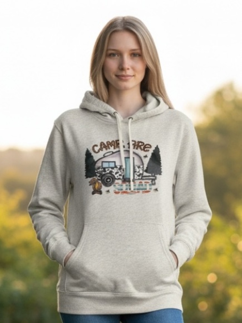 CAMP FIRE SQUAD Adult Large heather Gray Hoodie Seeatshirt
